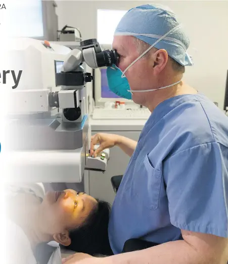  ?? ARYN TOOMBS/CALGARY HERALD ?? Dr. John van Westenbrug­ge observes a patient’s eye during a recent mock surgery at the Gimbel Eye Centre in Calgary.