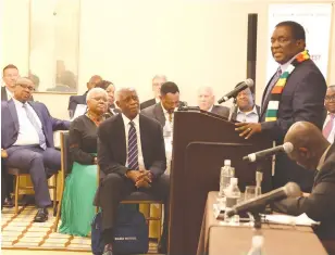  ?? Picture: Tawanda ?? President Mnangagwa addresses businesspe­ople at a hotel in New York, United States. Mudimu
—