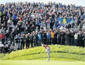  ?? Adam Davy ?? > Tommy Fleetwood putts during the Fourballs match on day two of the Ryder Cup at Le Golf National, Saint-Quentin-en-Yvelines, Paris