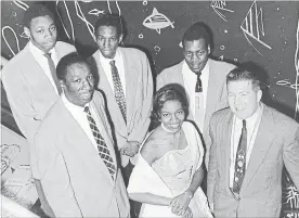  ?? PHOTO COURTESY OF PURSER FAMILY ?? Fred Purser and the Washington­s at The Beacon in Jordan on December 31, 1955. Back row L-R: Delbert and Reg Washington, Hughie Wayner; front row L-R: Dick and Rose Washington, Fred Purser.