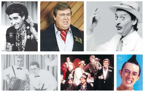  ?? POSTMEDIA FILES ?? The familiar faces of SCTV include from top left, clockwise: Andrea Martin as station manager Edith Prickley; Rick Moranis and Dave Thomas as Bob and Doug McKenzie; Joe Flaherty as wheelchair-bound SCTV network boss Guy Caballero; John Candy as Johnny...