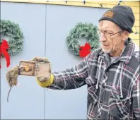  ?? DAVID JALA/CAPE BRETON POST ?? John Sullivan holds up a rat he caught in a trap on his Cabot Street property in Sydney’s Ashby area. Sullivan said he’s at war with the rodents whose numbers he believes are increasing as of late.