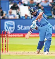  ??  ?? Rohit Sharma plays a shot bowled by South Africa’s Kagiso Rabada during the fifth ODI at St. George Park in Port Elizabeth on Tuesday.