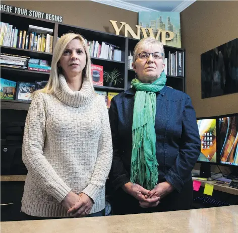  ?? BRANDON HARDER ?? Publishers Heather Nickel, left, and Deana Driver fear new rules around publishing grants will harm the province’s book industry.