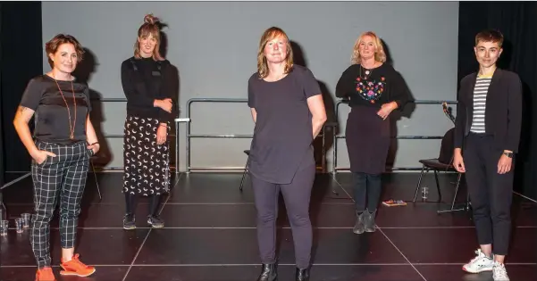  ??  ?? Artists Melissa O’Faherty, Emma Roche, Sinead Ní Mhaonaigh, Joanne Boyle and Chanelle Walsh on stage at the event ‘Artists Talk: Enough is Never Enough’ at the Mermaid.