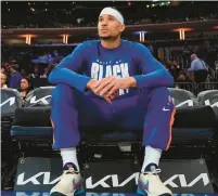  ?? BRYAN WOOLSTON/AP ?? New York Knicks guard Josh Hart watches warmups before the team’s NBA game against Utah.