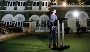  ?? The Canadian Press ?? Prime Minister Justin Trudeau holds a press conference at the Taj Mahal Palace in Mumbai, India, on Monday.