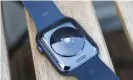  ?? Photograph: Samuel Gibbs/ The Guardian ?? The back of the Watch SE is different to other recent Apple Watch models and features a redesigned optical heart rate sensor configurat­ion.