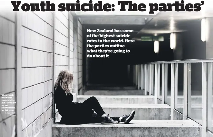  ?? Picture / Getty Images ?? The overall death rate from suicide has shown no sign of sustained fall for 20 years.