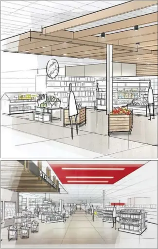  ?? TARGET CORP. VIA AP ?? This image provided by Target Corp. shows a rendering of an area of a redesigned Target store, featuring an “inspiratio­n” entrance, meant to inspire people to explore. The top image depicts an “ease” entrance allowing shoppers quick access to the...