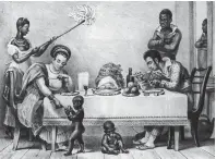  ??  ?? A Brazilian couple attended by slaves on a coffee plantation, c1820