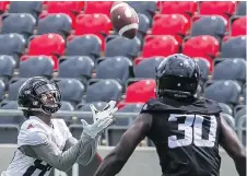  ?? ERROL MCGIHON ?? Diontae Spencer could have an even more prominent role Saturday against Montreal after Brad Sinopoli suffered a “minor” injury.