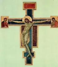  ??  ?? La «Maestà» di Santa Trinita conservata agli Uffizi e il Cristo di Santa Croce prima dei danni dell’alluvione