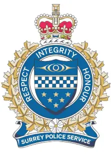  ?? SURREY POLICE SERVICES ?? The new crest has a Coast Salish eye honouring the region's Indigenous Peoples; a check pattern symbolizin­g the Peelian principles of policing; and six stars for Surrey's town centres.