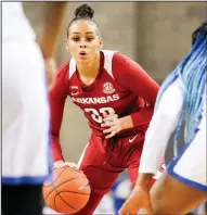  ?? (Photo courtesy Kentucky Athletics) ?? Chelsea Dungee led the No. 10 Razorbacks with 20 points in a 7564 loss to No. 13 Kentucky on Thursday in Lexington, Ky. The loss snapped a six-game winning streak for Arkansas.