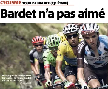  ?? (Photos AFP) ?? Marquage à la culotte entre les leaders du Tour... Bardet n’a pas pu s’extirper.