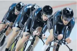  ??  ?? Team player: Westley Gough, Peter Latham, Marc Ryan and Jesse Sergent at the world track cycling championsh­ips in Poland in 2009. Sergent is now competing in the Giro d’italia. Photo: Reuters
