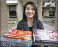  ?? JAE S. LEE / THE DALLAS ?? Melisa Simon, 17, poses with the textbooks for courses she took at Eastfield College in Mesquite. She plans to begin teaching next fall at age 19.