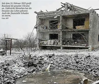  ?? Foto: AFP ?? Seit dem 24. Februar 2022 greift Russland die gesamte Ukraine an. Zahlreiche Menschen hat die Invasion das Leben gekostet. Auch der finanziell­e Schaden ist enorm.