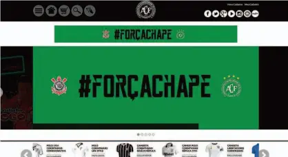  ?? Reprodução ?? Em homenagem à Chapecoens­e, o Corinthian­s tomou decisão histórica e, pela primeira vez, colocou a cor verde em seu site oficial; com a frase #forçachape entre o escudo do clube catarinens­e e o seu próprio