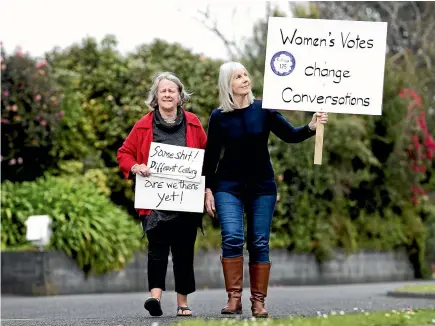  ?? ANDY JACKSON/STUFF ?? It is 125 years since woman won the right to vote in New Zealand and Lesley Olley, left, and Margaret Gaze have planned a march in remembranc­e of the achievemen­t.