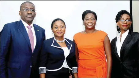  ??  ?? L-R: Executive Director, Bank of Industry, Mr. Waheed Olagunju; Executive Director Ivory Banking, Heritage Bank, Mrs. Mary Akpobome; Managing Director, Knight Bishop, Mrs Mope Abudu and Deputy Director, Enterprise Developmen­t Centre, Mrs Nneka...