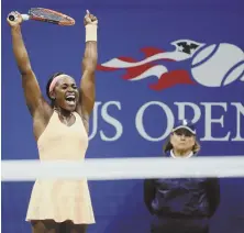  ?? AP PHOTO ?? FINAL PLANS: Sloane Stephens raises her arms in celebratio­n after her three-set victory against Venus Williams last night in the U.S. Open semifinals.