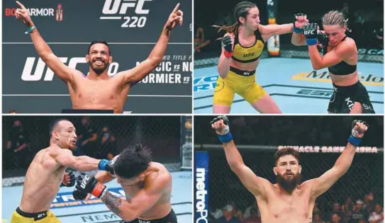  ?? / Cortesía UFC ?? Danny Chávez, Sabina Mazo, Julio Arce y Bryan Barberena, los cuatro colombiano­s que estarán en UFC en 2021.