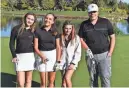  ?? LAURA HALL, SPECIAL TO THE DESERT SUN ?? Madelyn Davis, Tristan Tang, Hannah Bagnell and Jackson Kulevich compete at Xavier College Preparator­y High School's 15th annual Fairway to Heaven golf tournament on Feb. 2.