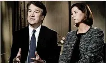  ?? JACQUELYN MARTIN/AP ?? Brett Kavanaugh, with wife, Ashley, answers questions during a Fox News interview Monday.