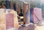  ?? TOM SHARPE/FOR THE JOURNAL ?? A slab between markers for Texans who fought for the Confederac­y and Colorado Union volunteers awaits a new plaque that will honor the New Mexico Volunteers who helped win the Civil War Battle of Glorieta Pass. But Manuel Chaves, a leader of the New...