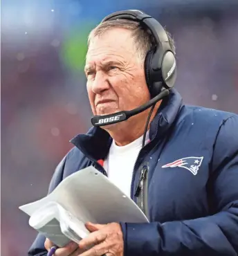  ?? GETTY IMAGES ?? Head coach Bill Belichick has the New England Patriots at 8-4 and riding a 6-game winning streak with a critical matchup against 7-4 Buffalo on Monday. The Patriots and Bills face each other twice in December.