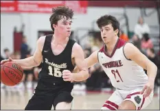  ?? NWA Democrat-Gazette/J.T. WAMPLER ?? drives downcourt while Springdale’s Connor Sikes defends during a game Bentonvill­e won 56-45. Price, a junior, has a severe dairy allergy that he monitors closely.