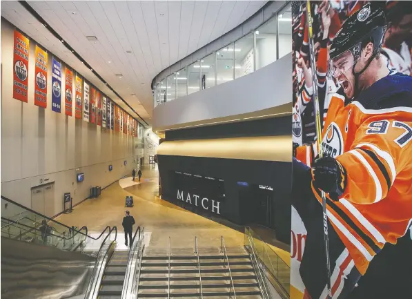  ?? — THE CANADIAN PRESS FILES ?? In its pitch to become an NHL hub city, Edmonton has the cavernous Rogers Place. It sports several locker-rooms, a practice facility attached to the building as well as a new 346-room JW Marriott hotel across the street that’s accessed by an overhead tunnel.