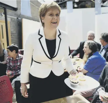  ??  ?? 0 Nicola Sturgeon on the campaign trail for the European elections in Edinburgh yesterday