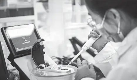  ?? PROVIDED TO CHINA DAILY ?? An I-Mab employee performs tests at a lab in Shanghai in June.