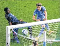  ?? USA TODAY ?? New York City FC forward Jesus Medina (19) scores a goal against the Montreal Impact during the second half of the match between New York City FC and the Montreal Impact at Yankee Stadium on Saturday.