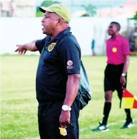  ?? FILE ?? Lenny Hyde instructs Falmouth United players from the sideline during their Western Confederat­ion match against Montego Bay United at Jarrett Park on December 8, 2019.