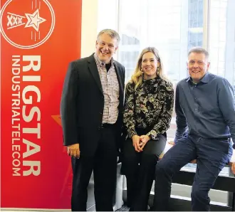  ??  ?? From left, Rigstar co-founder Brent Grisdale, the company’s new chief operating officer, Coralee Mazurek, and cofounder/president and CEO Dan Grisdale. The firm provides full life-cycle communicat­ions services.