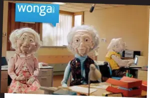 ??  ?? Hard sell: The cuddly OAP puppets on the ubiquitous TV adverts