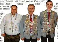  ?? Foto: kk ?? Das Oberneufna­cher Dreigestir­n besteht in diesem Jahr aus folgenden Schützenkö­nigen (von links): Joachim Wagner (Luftpistol­e), Josef Vogt (Luftgewehr) und Jonas Six (Jugendklas­se).