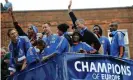  ?? Rebecca Naden/PA ?? Roman Abramovich is front and centre of the Chelsea celebratio­ns on the Champions League trophy parade when they first won the competitio­n in 2012. Photograph: