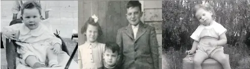  ??  ?? Mark Byington, left, Faye, Mervin and Dean Cross, and Glenys Cross. The four Cross siblings would find out decades later they had two more siblings — Byington and Jean Fish, who is shown at right at about the age when she was adopted.