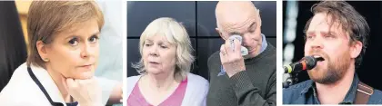  ??  ?? TAKES A BREAK Sturgeon GRIEVING Scott’s parents Marion and Ron TRAGIC Scott Hutchison