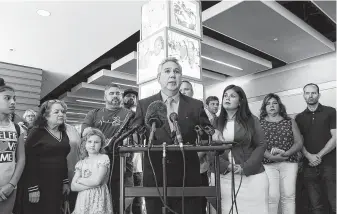  ?? Jon Shapley / Staff file photo ?? Houston ISD Trustee Sergio Lira joined Trustee Elizabeth Santos in calling for teacher pay raises during a press conference earlier this month. The budget approved in June did not include pay hikes.