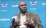  ?? Chuck Burton / Associated Press ?? Charlotte Hornets owner Michael Jordan speaks to the media about hosting the NBA All-Star Game during a news conference in Charlotte, N.C., on Feb. 12, 2019.