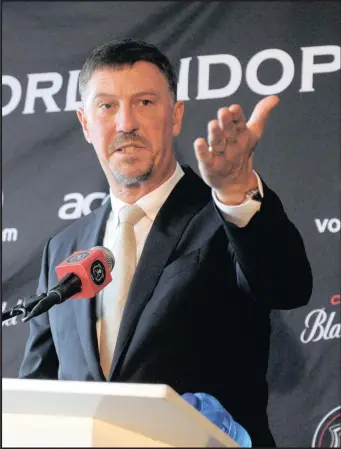  ?? ?? New Orlando Pirates coach Kjell Jonevret during a press conference at Rand Stadium this week.