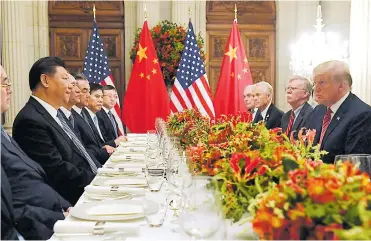  ?? FOTOS AFP ?? Donald Trump, presidente de EEUU, y Xi Jinping, mandatario de China, durante una cena al final del G20.
