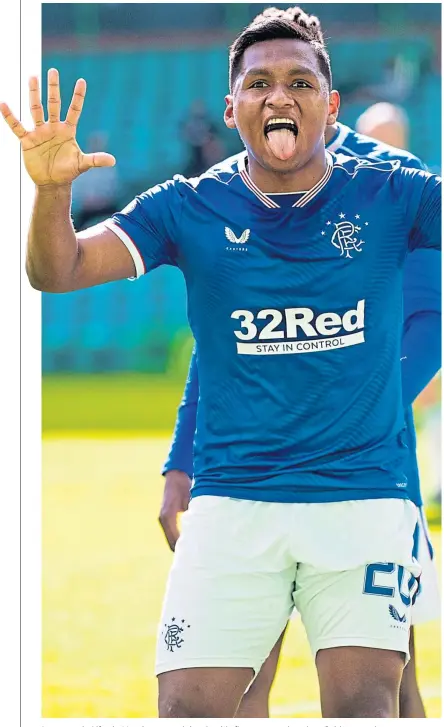  ??  ?? Last month Alfredo Morelos was celebratin­g his first-ever goal against Celtic – yet almost two years to the day previously, the Colombian was distraught (inset) after he was shown a straight card red at Celtic Park