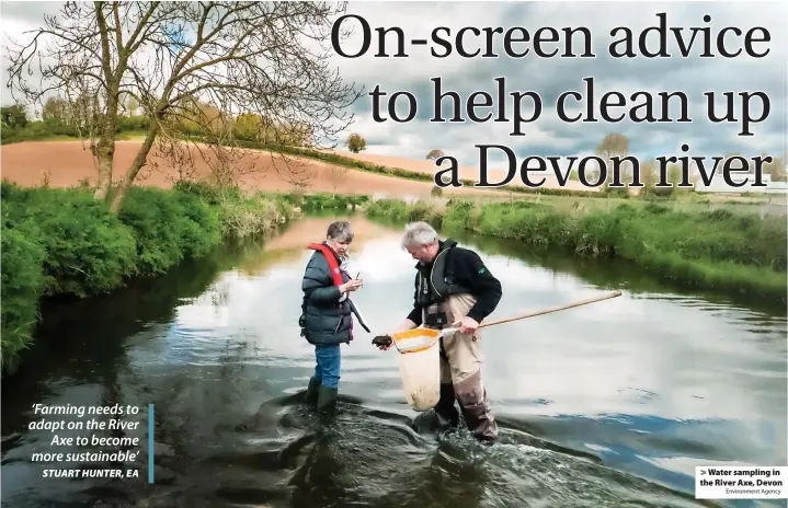  ?? Environmen­t Agency ?? > Water sampling in the River Axe, Devon